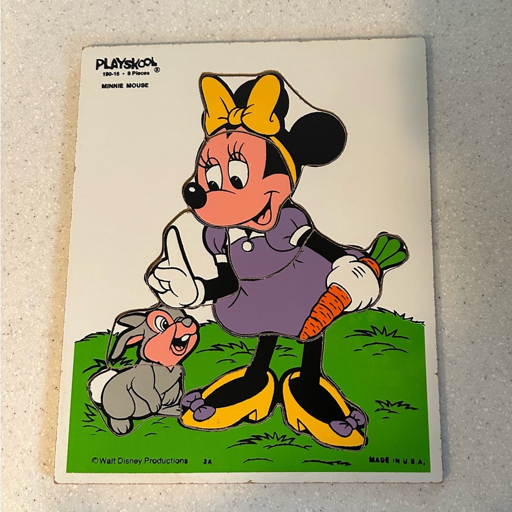 Vintage Playskool Disney Wooden Puzzle Minnie Mouse & Thumper 8 Pieces 190-16